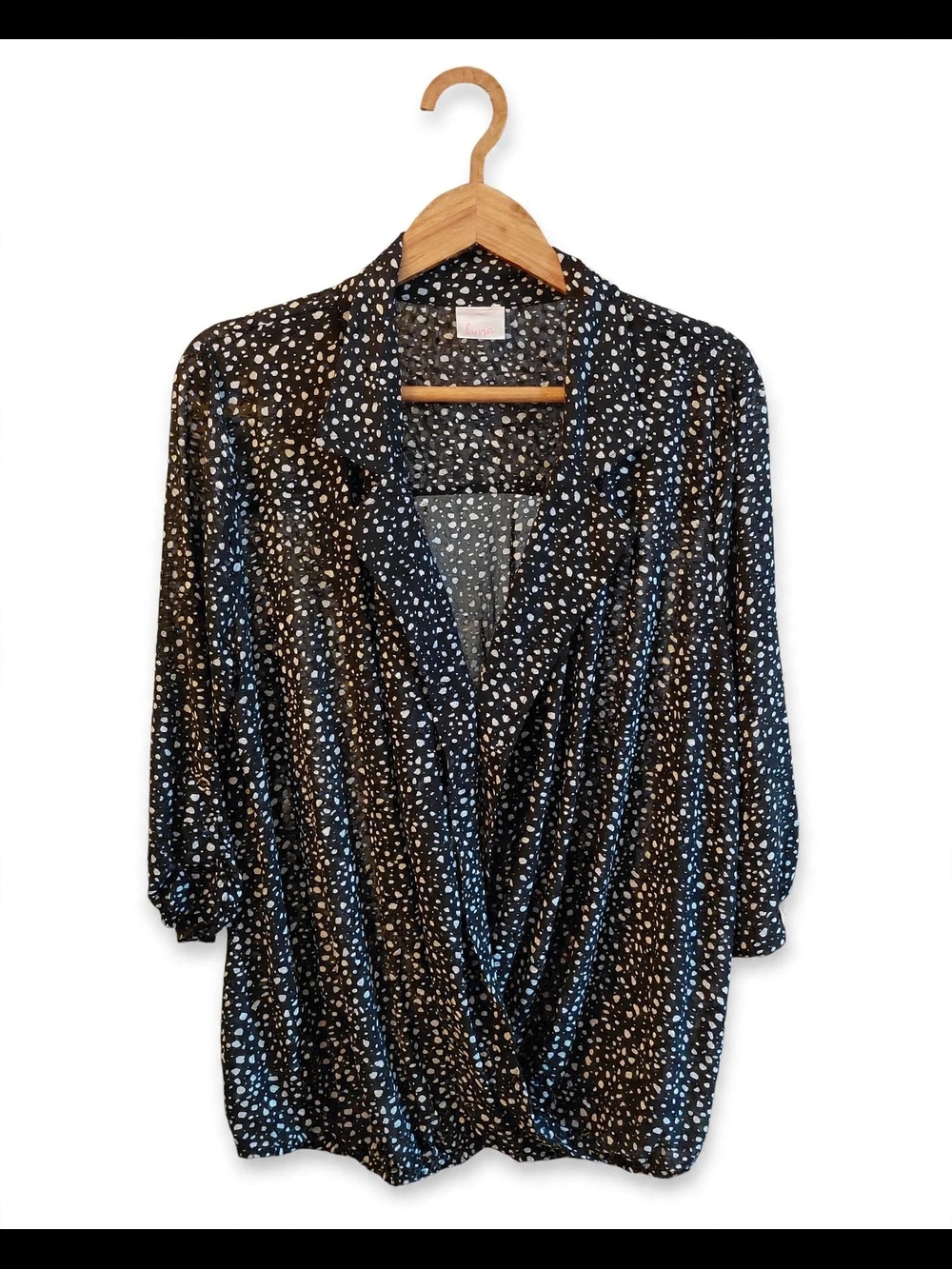 Black Polka Dot Surplice Blouse